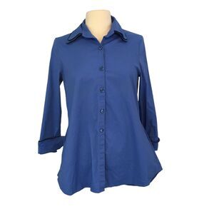 Design Today's Womens Blue Button Front Blouse, Wired Collar Cuffs, Shirt Top  M